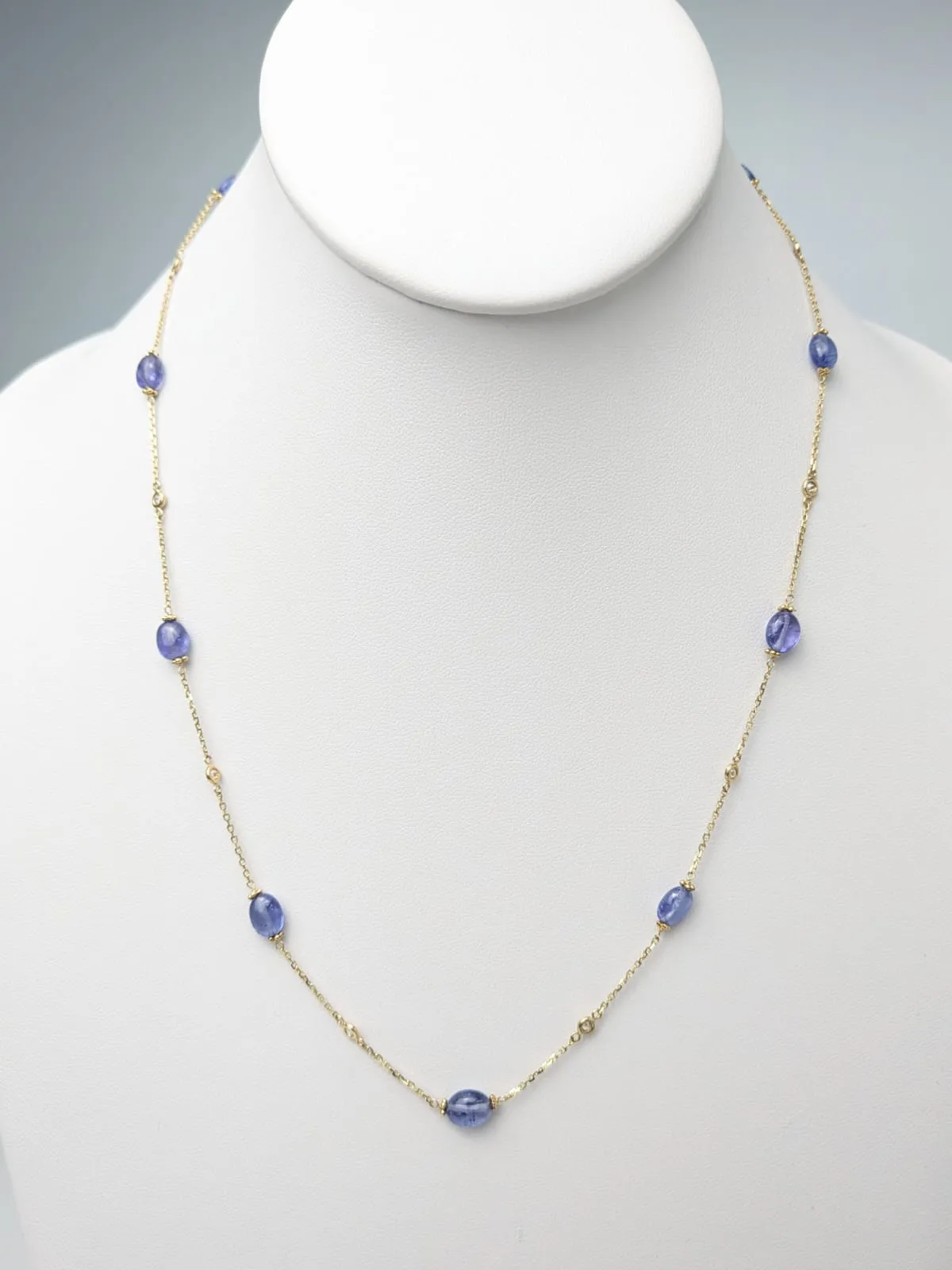 Combo Bezel and Gemstone Necklace in 14KY and 14KW - 0.25ct total dia weight