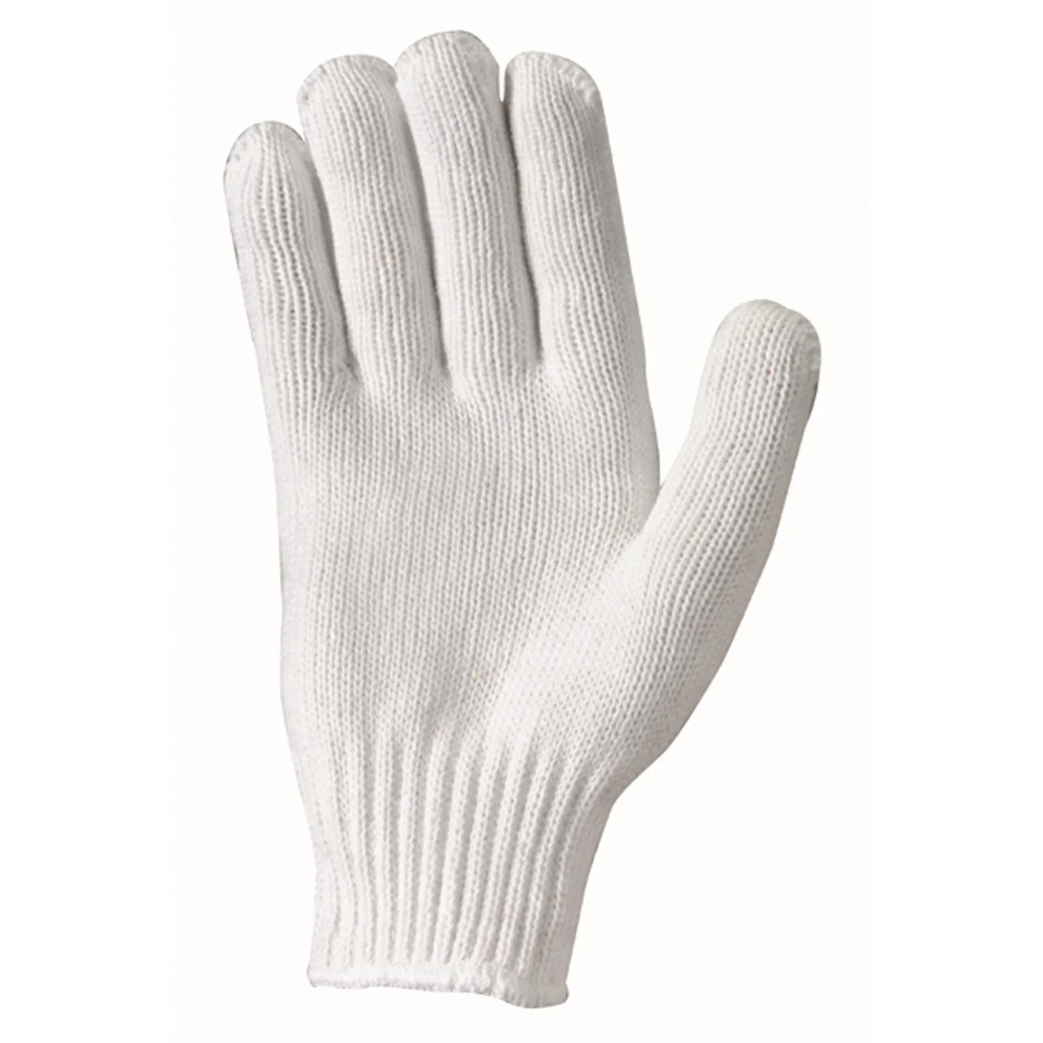 Cotton/Polyester Regular Weight Plain Seamless Knit Glove with Elastic String Knit Wrist, White