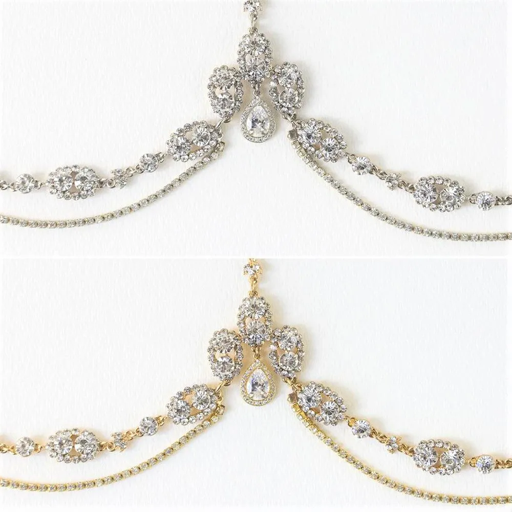 Crystal Encrusted Forehead Bridal Headpiece Hair Chain