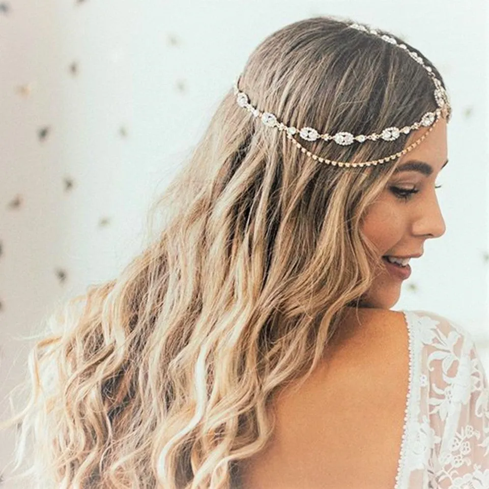 Crystal Encrusted Forehead Bridal Headpiece Hair Chain