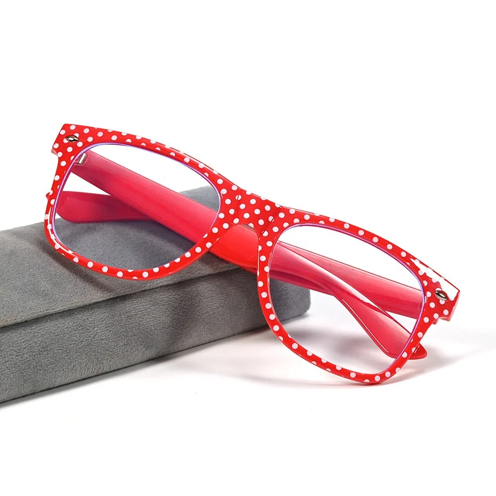 Cubojue Unisex Full Rim Square Red Polka Dot Tr 90 Myopic Reading Glasses