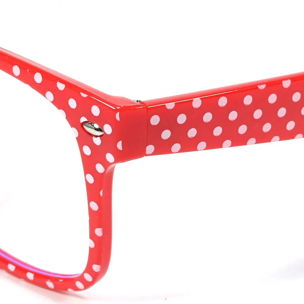 Cubojue Unisex Full Rim Square Red Polka Dot Tr 90 Myopic Reading Glasses