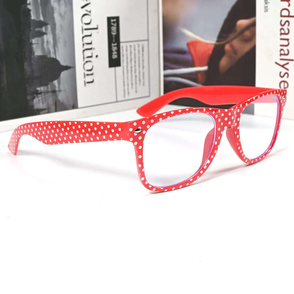 Cubojue Unisex Full Rim Square Red Polka Dot Tr 90 Myopic Reading Glasses