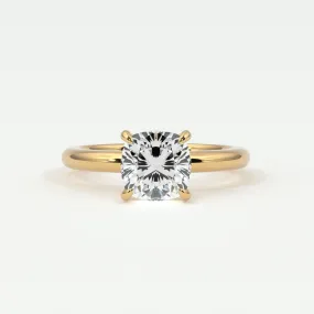 Cushion Cut Pave Diamond Hidden Halo, Gold Band