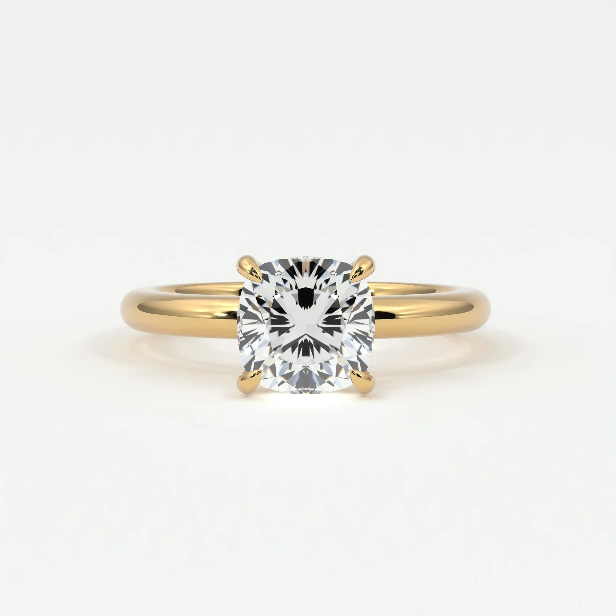 Cushion Cut Pave Diamond Hidden Halo, Gold Band