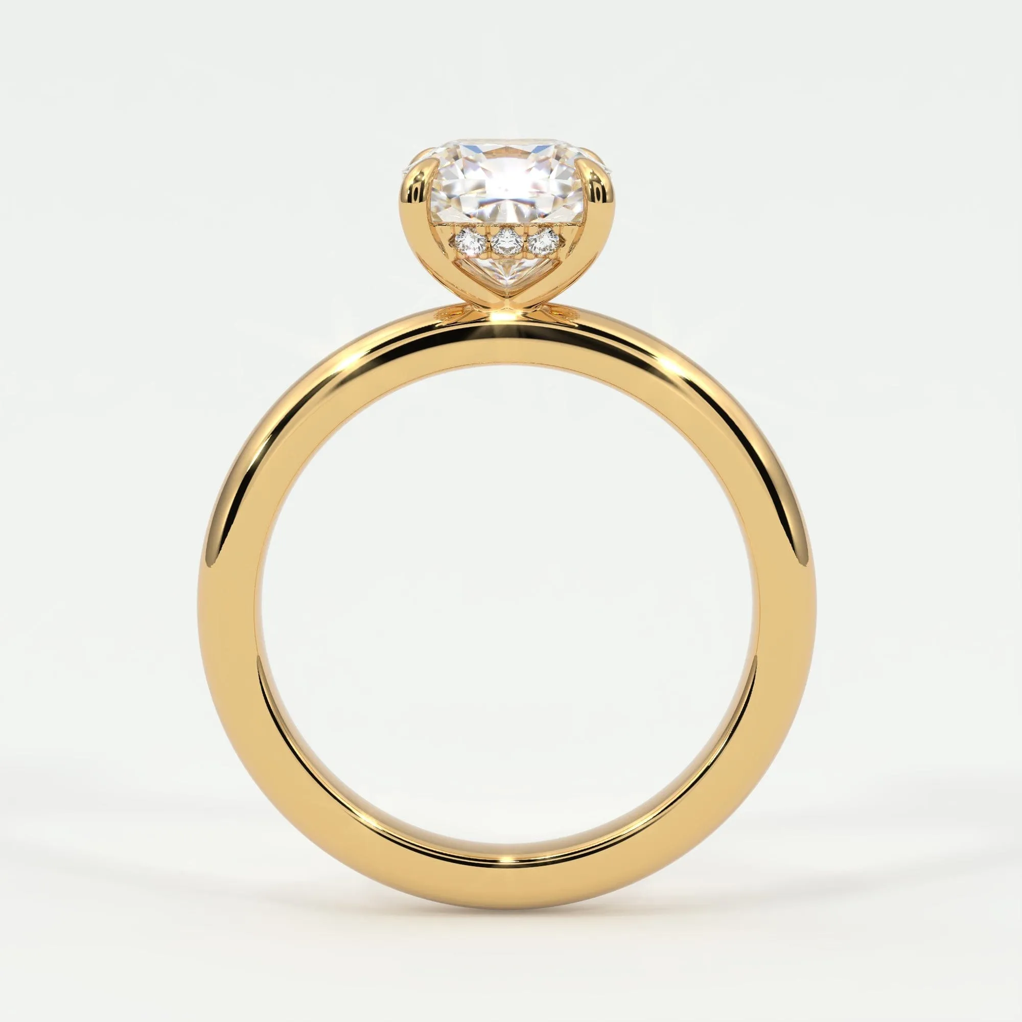 Cushion Cut Pave Diamond Hidden Halo, Gold Band