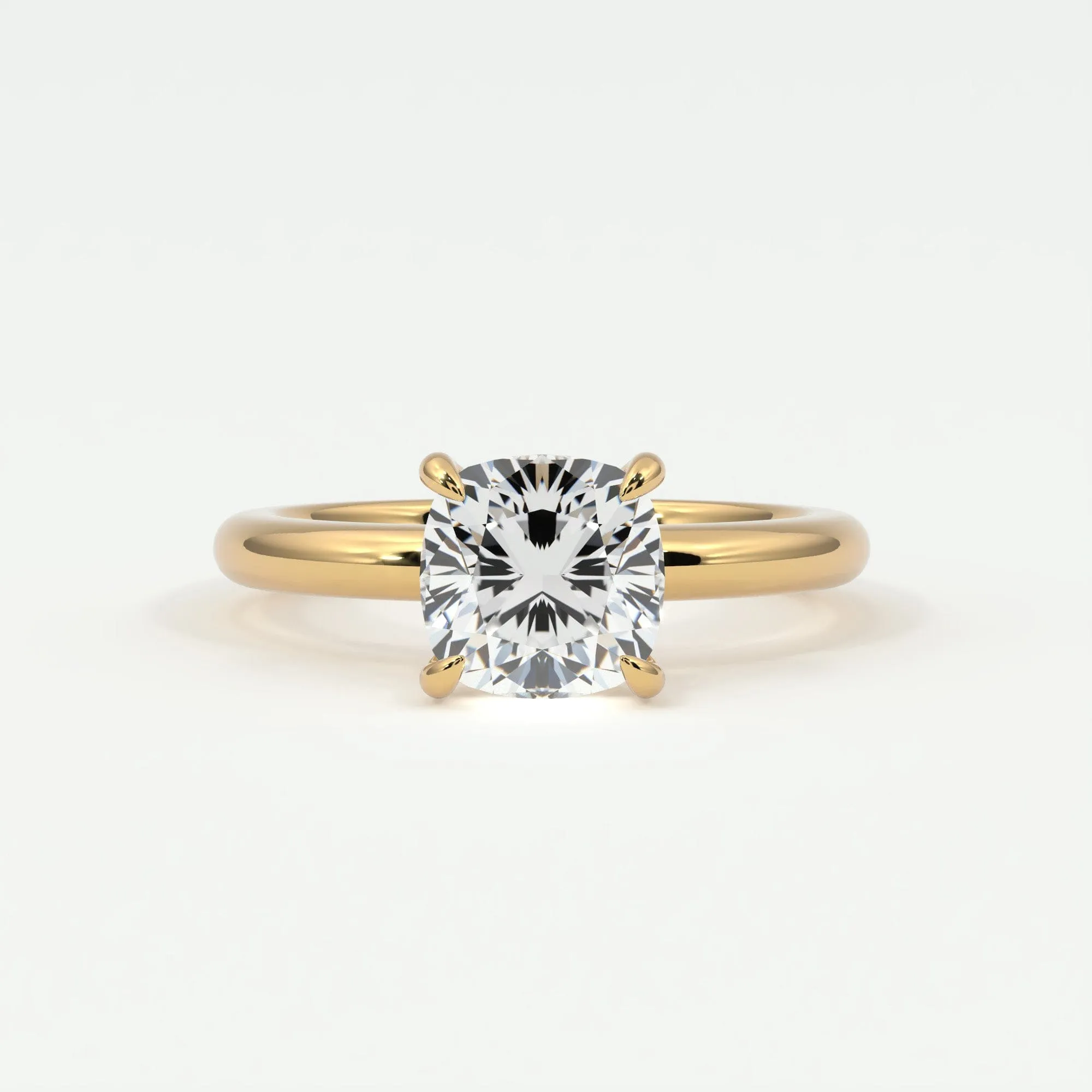 Cushion Cut Pave Diamond Hidden Halo, Gold Band