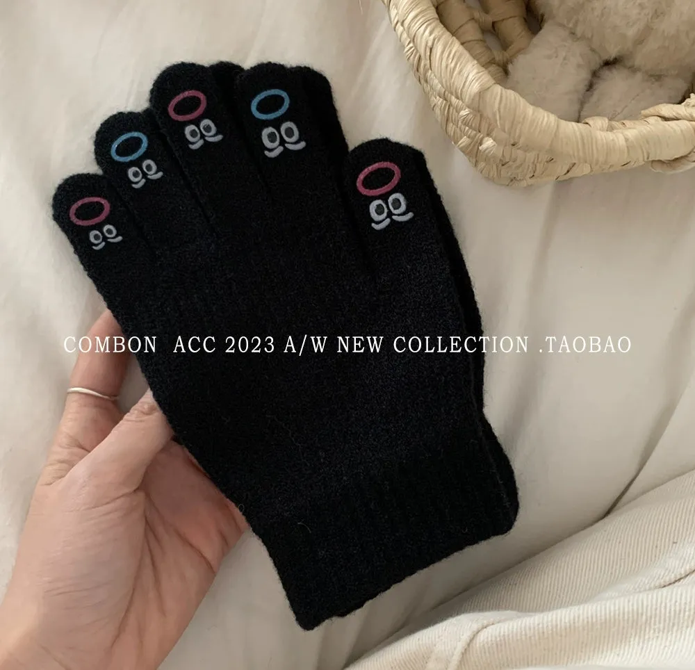 Cute Funny Expression Knitted Gloves  Your Fun Winter Companion