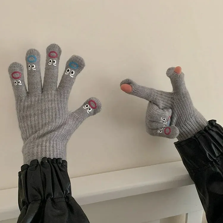 Cute Funny Expression Knitted Gloves  Your Fun Winter Companion