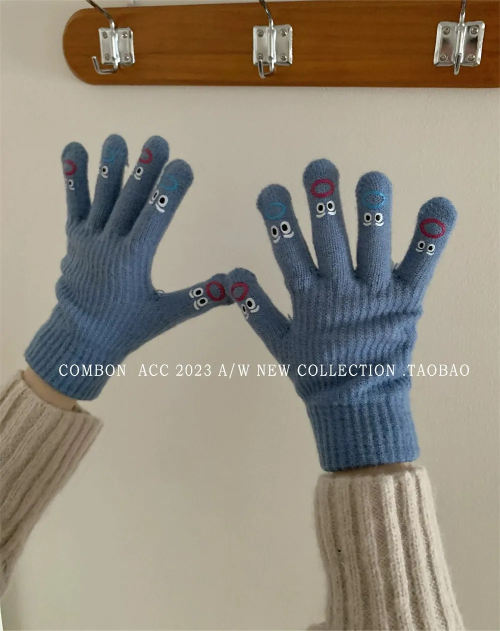 Cute Funny Expression Knitted Gloves  Your Fun Winter Companion