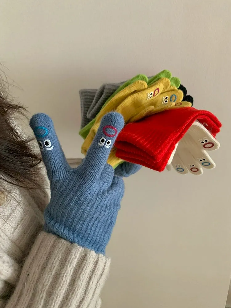 Cute Funny Expression Knitted Gloves  Your Fun Winter Companion