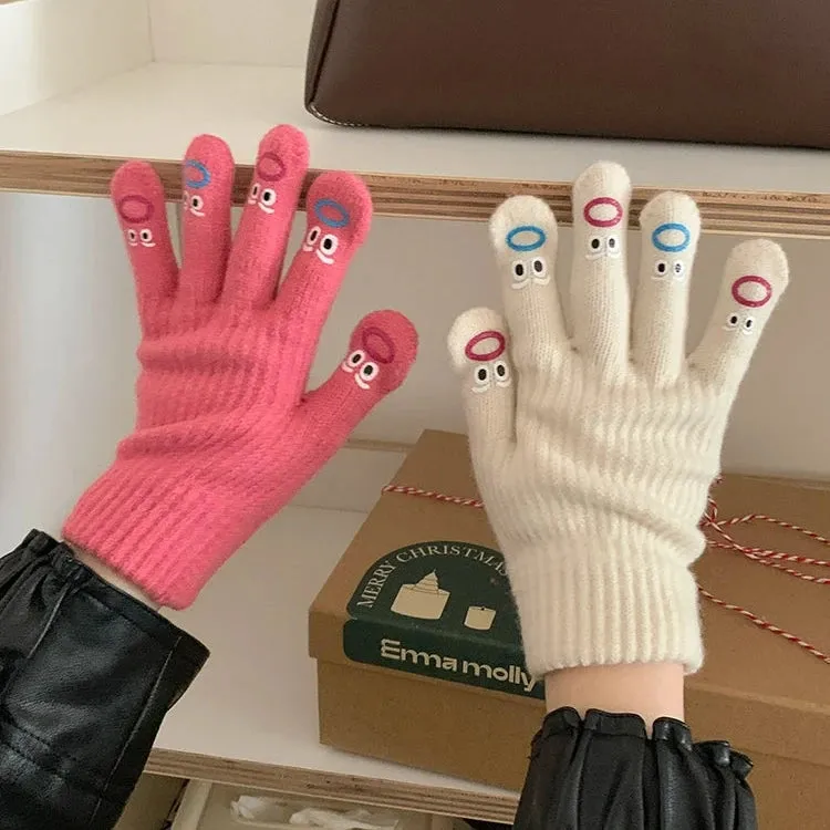 Cute Funny Expression Knitted Gloves  Your Fun Winter Companion