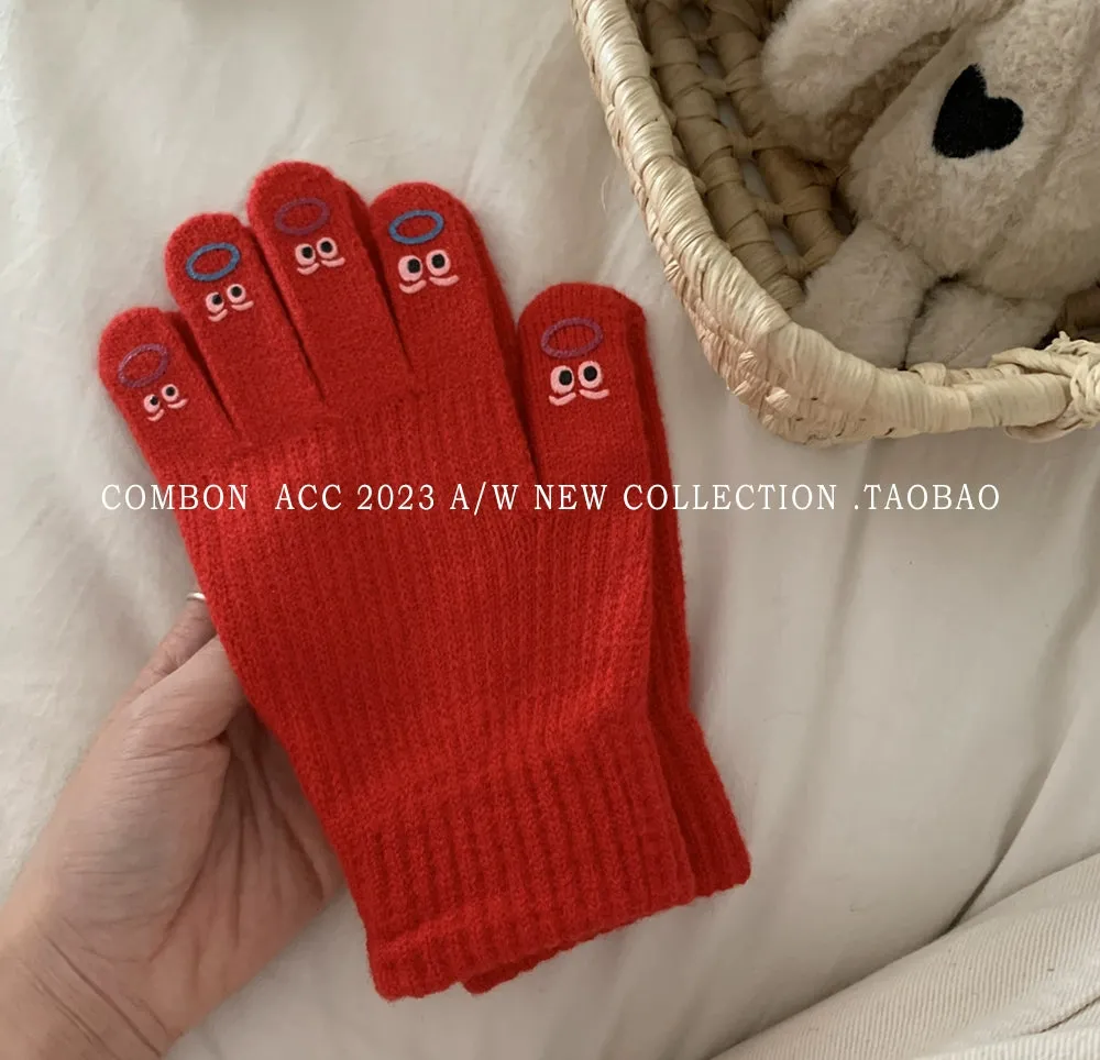 Cute Funny Expression Knitted Gloves  Your Fun Winter Companion