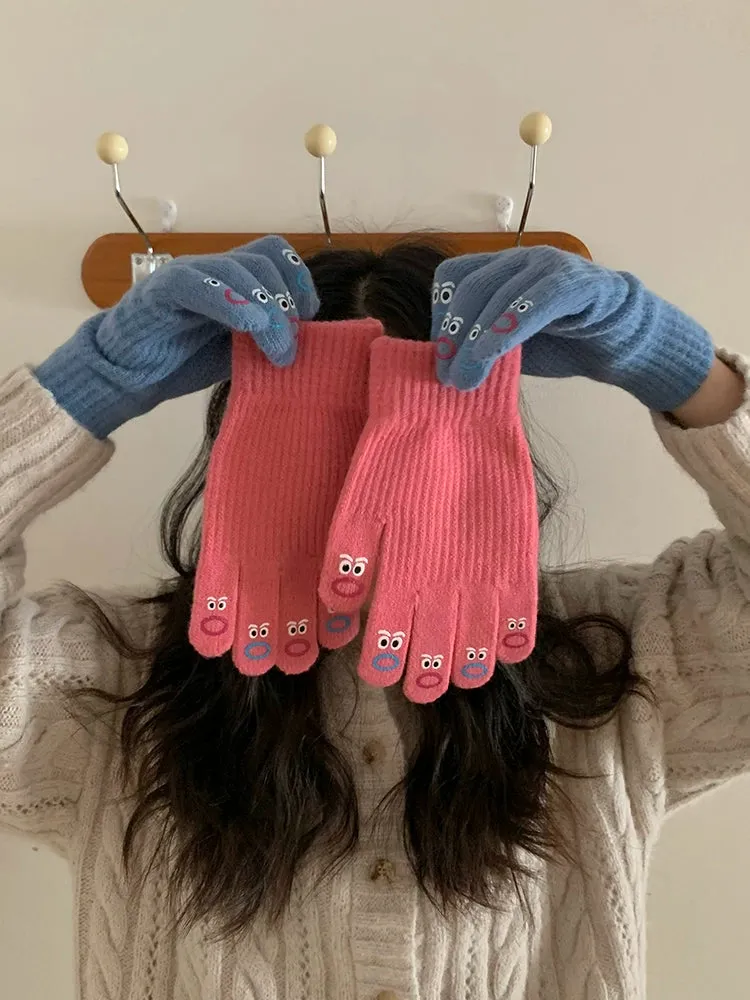 Cute Funny Expression Knitted Gloves  Your Fun Winter Companion