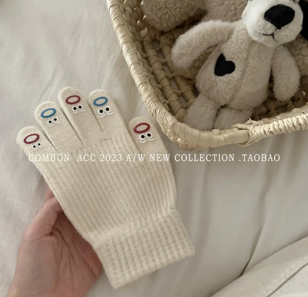 Cute Funny Expression Knitted Gloves  Your Fun Winter Companion