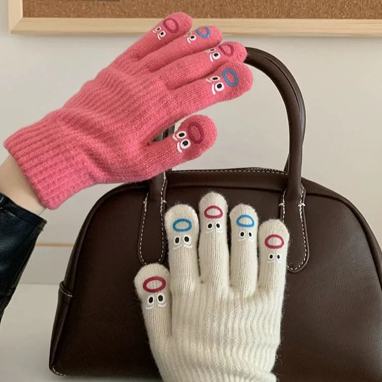 Cute Funny Expression Knitted Gloves  Your Fun Winter Companion