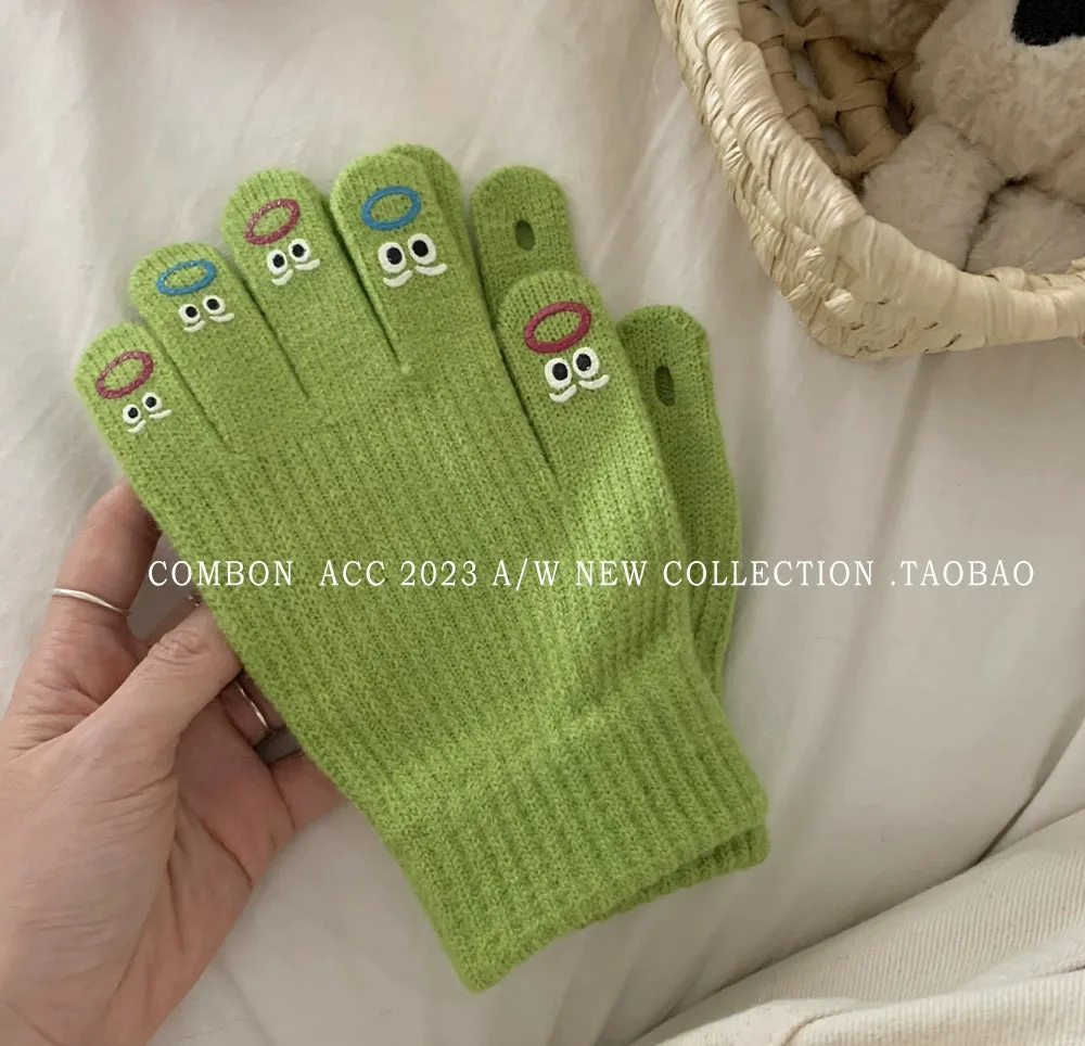 Cute Funny Expression Knitted Gloves  Your Fun Winter Companion