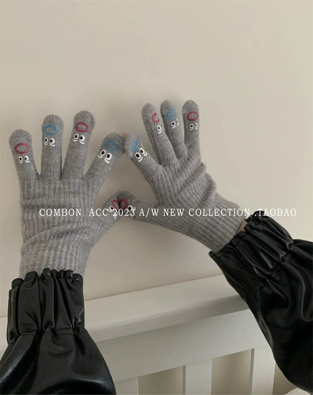 Cute Funny Expression Knitted Gloves  Your Fun Winter Companion