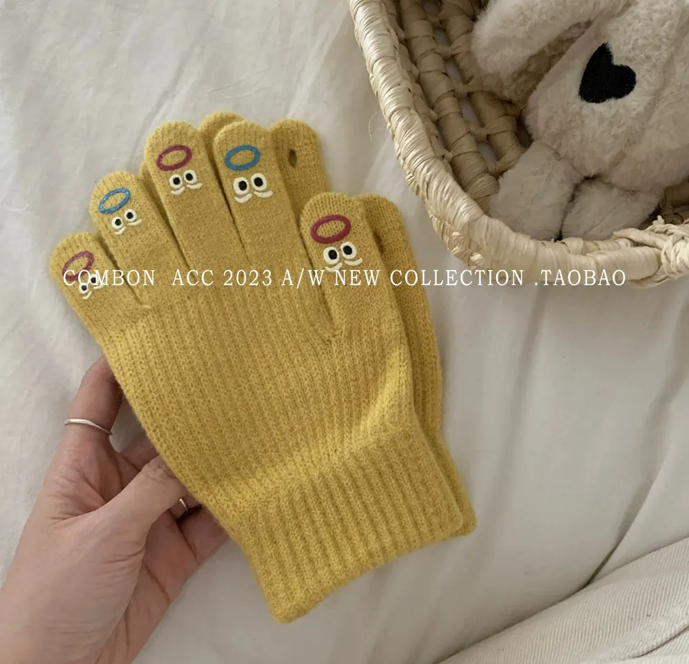 Cute Funny Expression Knitted Gloves  Your Fun Winter Companion