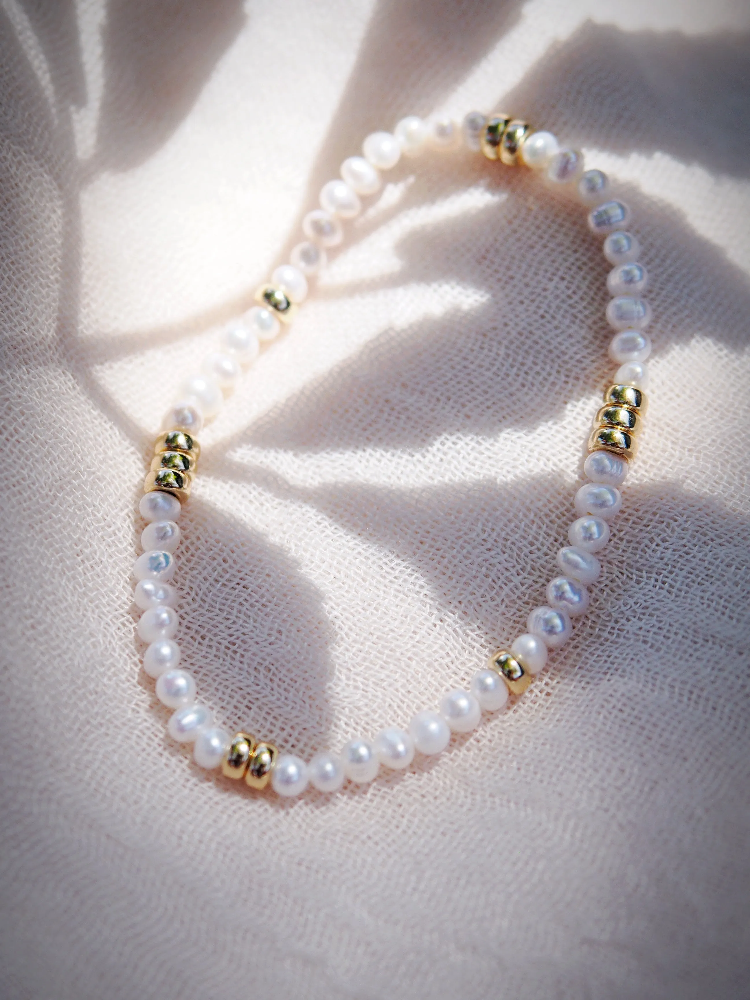 Dainty Gold and Pearl Stretchy Bracelet - Ailana