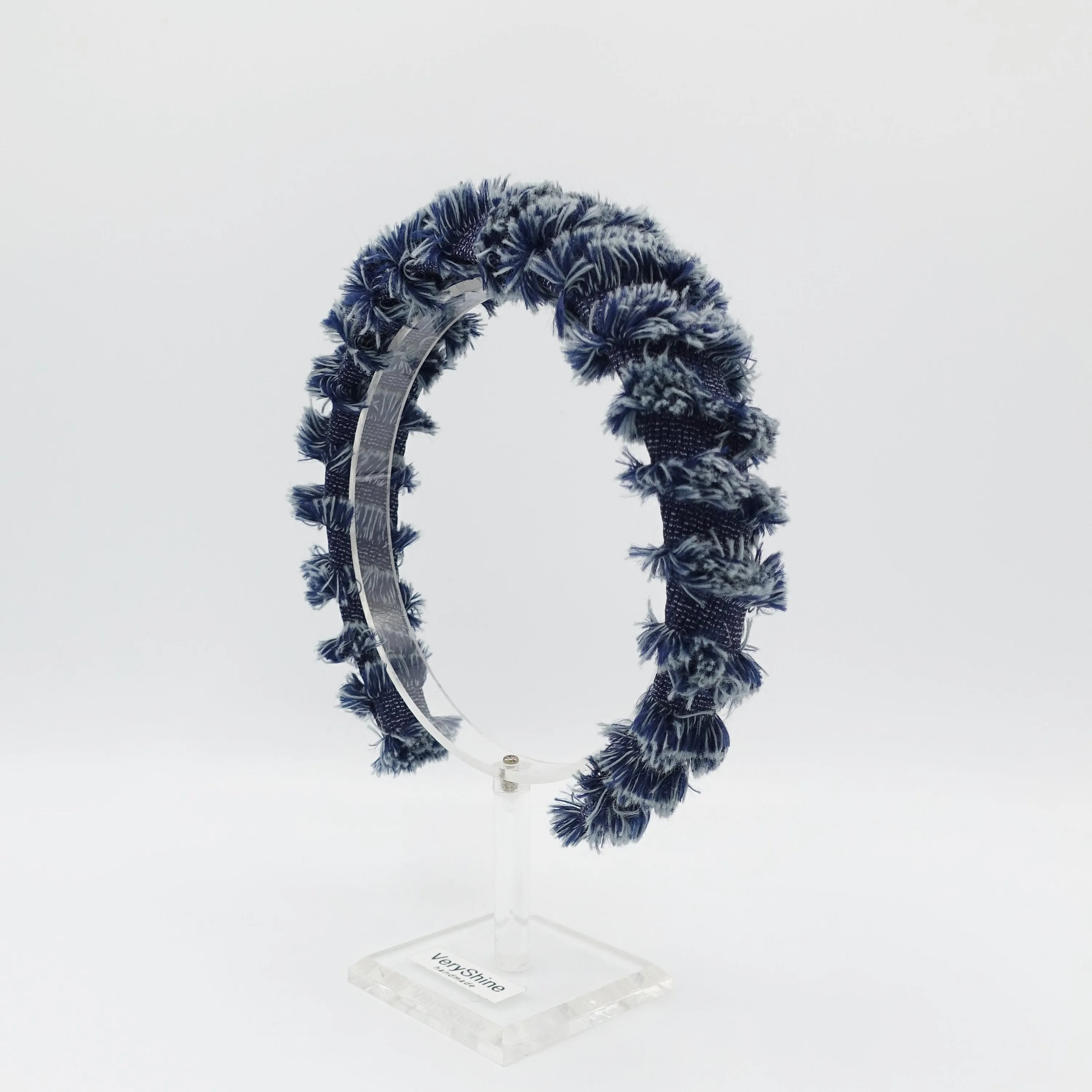 denim frayed edge padded wrap headband stylish hair accessory for women