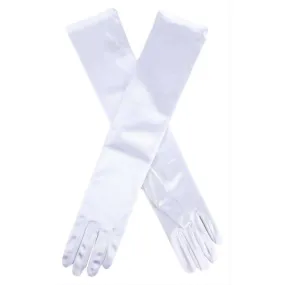 Dents Long Satin Elbow Length Evening Gloves - White