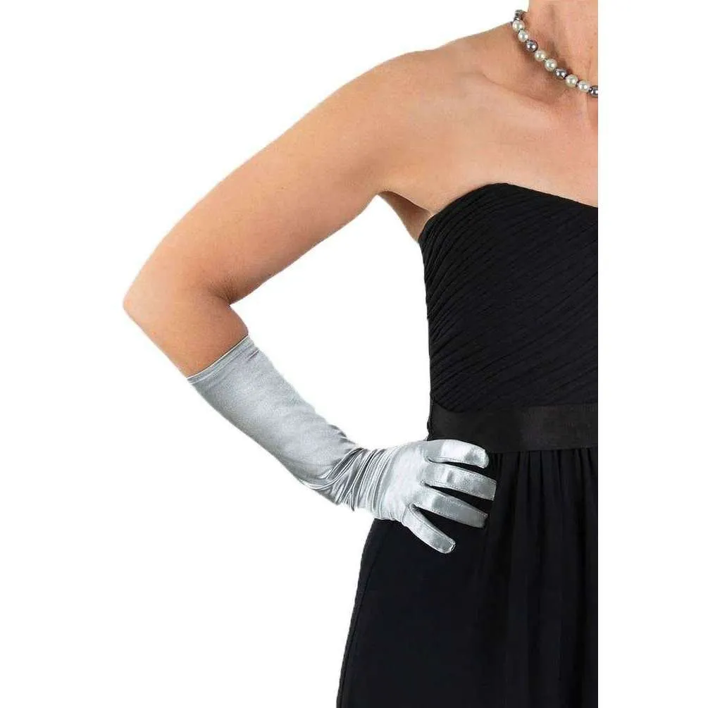 Dents Melissa Long Below Elbow Satin Gloves - Silver