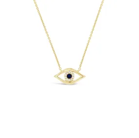 Diamond & Sapphire Simple Evil-Eye Pendant Necklace