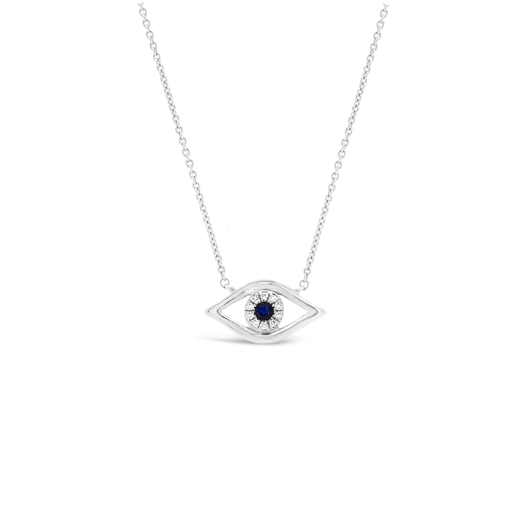 Diamond & Sapphire Simple Evil-Eye Pendant Necklace