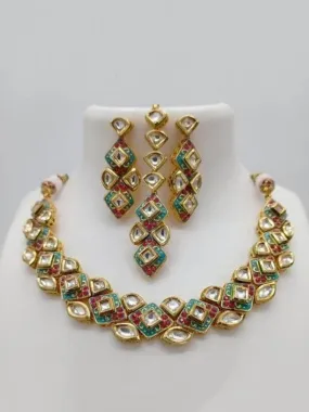 Diamond Cut Meena Necklace Set