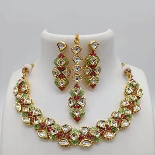 Diamond Cut Meena Necklace Set