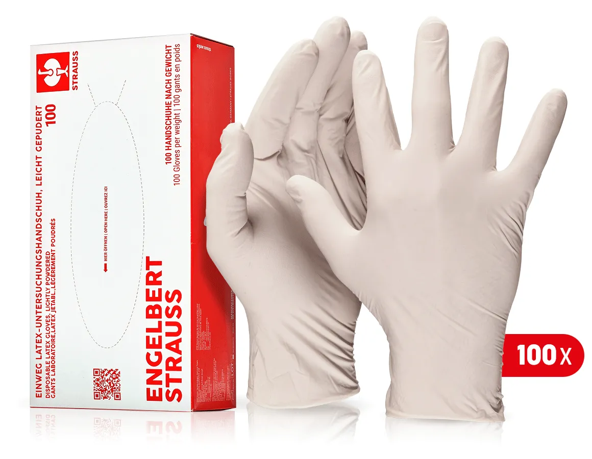 Disposable latex gloves, lightly powdered