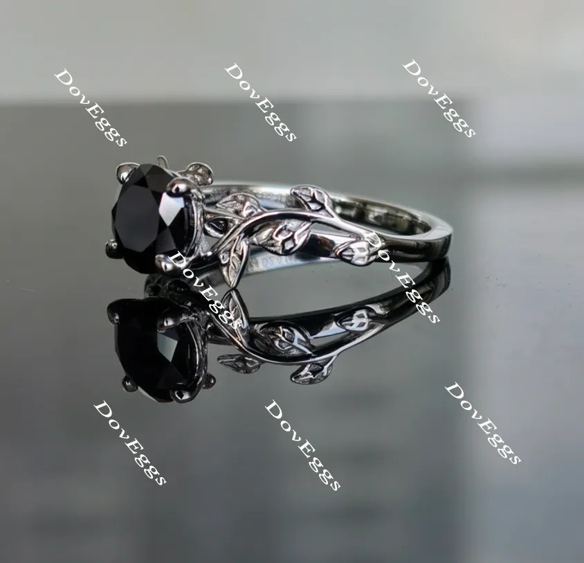 Doveggs round flower art deco black moissanite ring