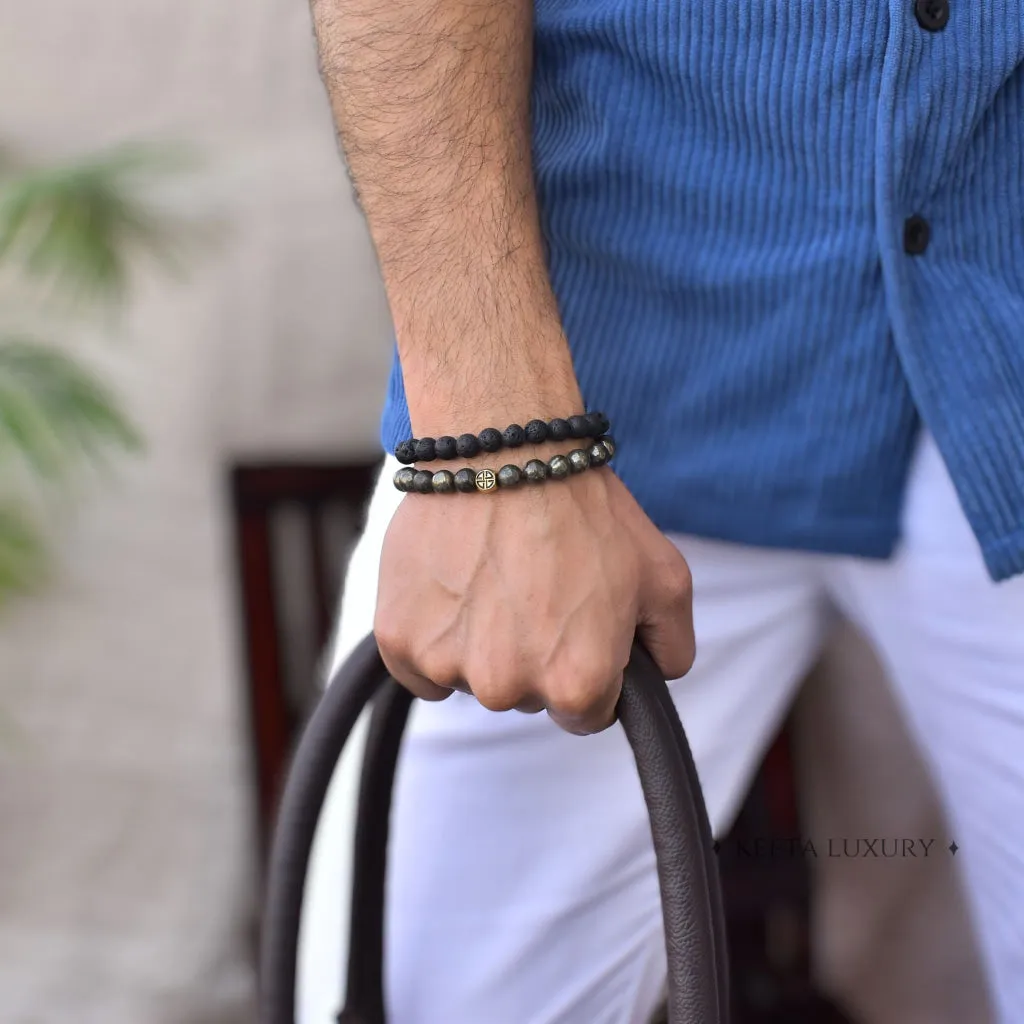 Dual Elemental - Pyrite & Lava Bead Bracelet