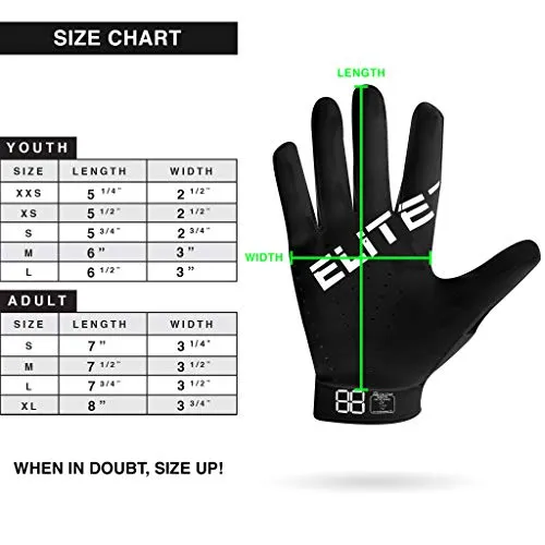 EliteTek RG-14 Football Gloves - Youth Football Gloves - Football Gloves Kids - Football Gloves Men(Black/Black, Youth S)