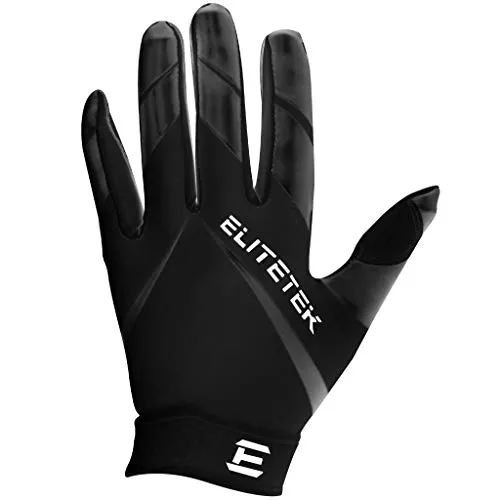 EliteTek RG-14 Football Gloves - Youth Football Gloves - Football Gloves Kids - Football Gloves Men(Black/Black, Youth S)