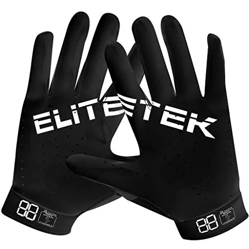 EliteTek RG-14 Football Gloves - Youth Football Gloves - Football Gloves Kids - Football Gloves Men(Black/Black, Youth S)