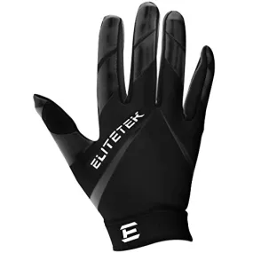 EliteTek RG-14 Football Gloves - Youth Football Gloves - Football Gloves Kids - Football Gloves Men(Black/Black, Youth S)