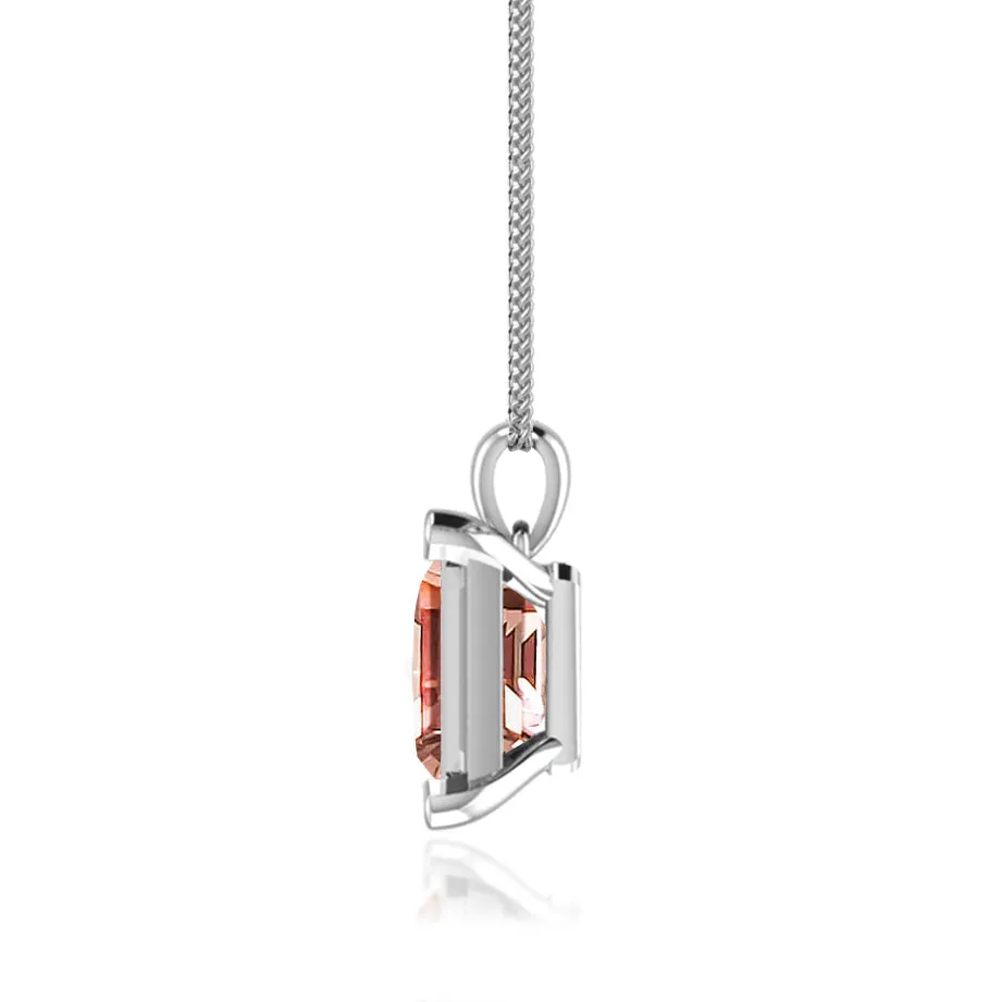 ELIZA - Emerald Cut Champagne Sapphire 4 Claw Drop Pendant 18k White Gold