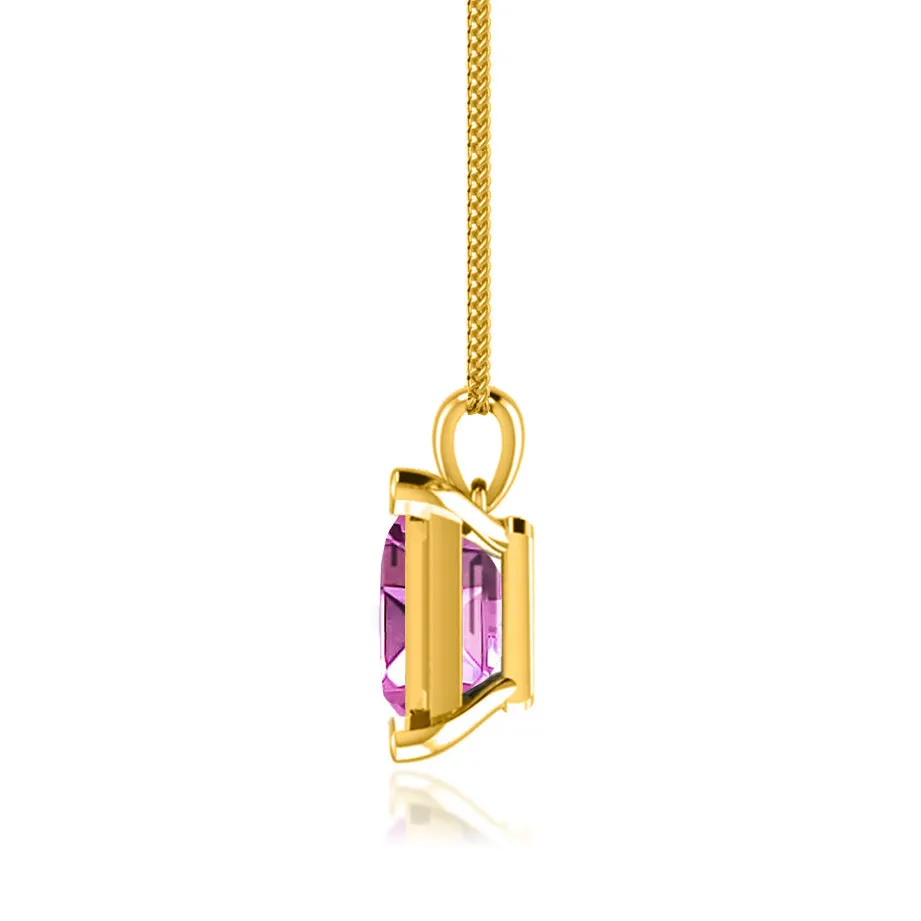 ELIZA - Emerald Cut Pink Sapphire 4 Claw Drop Pendant 18k Yellow Gold