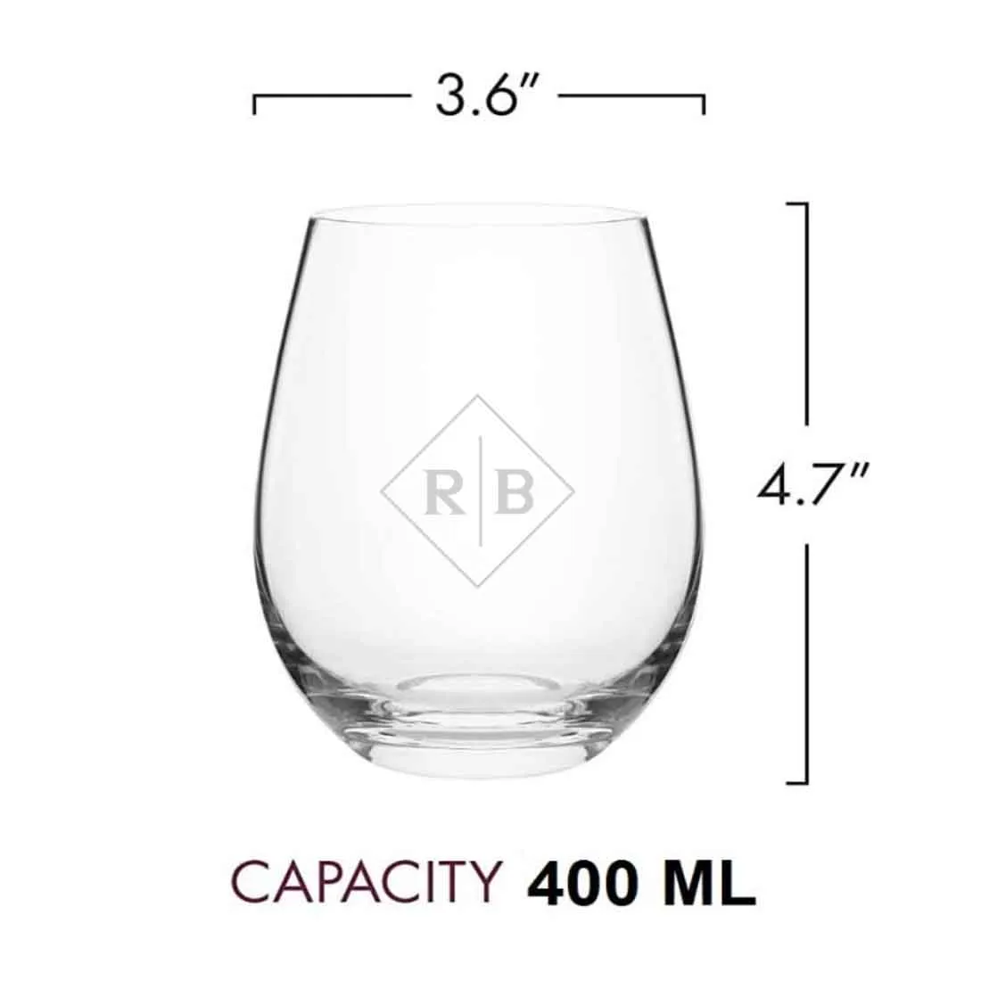 Engraved Wine Glasses with Initial on Stemless Cocktail / Whiskey Glass 400 ML