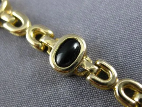 ESTATE LONG AAA CABOCHON BLACK ONYX 14KT YELLOW GOLD HANDCRAFTED BRACELET #22738