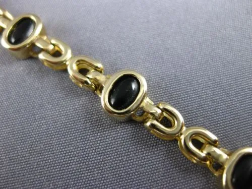 ESTATE LONG AAA CABOCHON BLACK ONYX 14KT YELLOW GOLD HANDCRAFTED BRACELET #22738