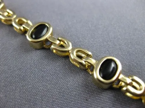 ESTATE LONG AAA CABOCHON BLACK ONYX 14KT YELLOW GOLD HANDCRAFTED BRACELET #22738