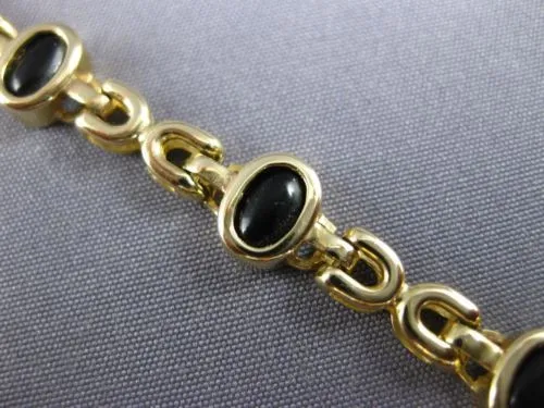 ESTATE LONG AAA CABOCHON BLACK ONYX 14KT YELLOW GOLD HANDCRAFTED BRACELET #22738