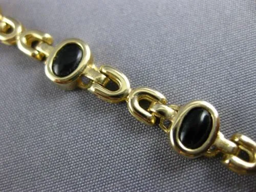 ESTATE LONG AAA CABOCHON BLACK ONYX 14KT YELLOW GOLD HANDCRAFTED BRACELET #22738