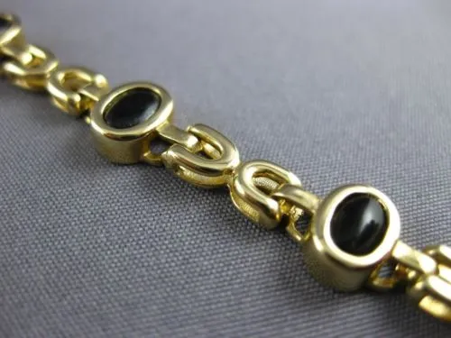 ESTATE LONG AAA CABOCHON BLACK ONYX 14KT YELLOW GOLD HANDCRAFTED BRACELET #22738