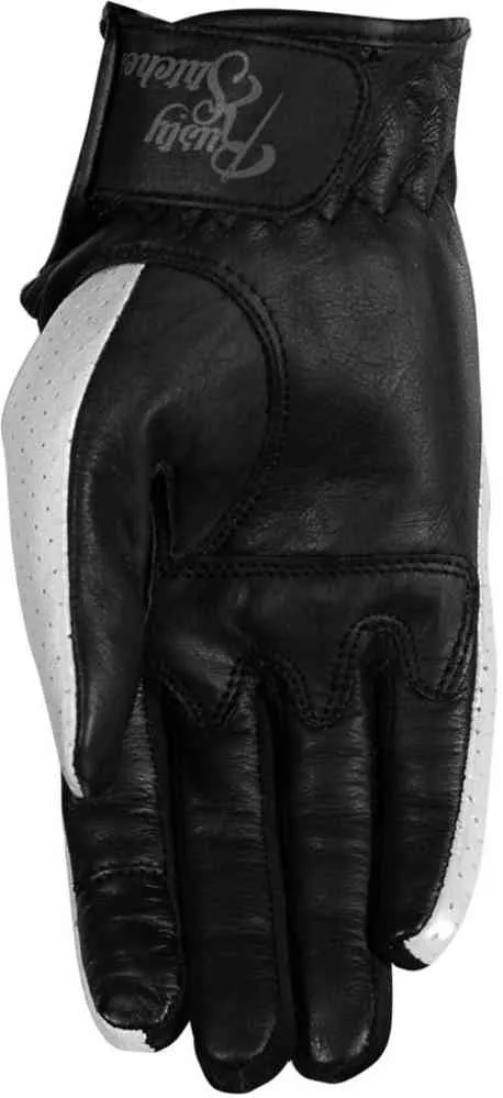 Eve Rusty Stitches Women's Motorcycle Gloves, Black and White