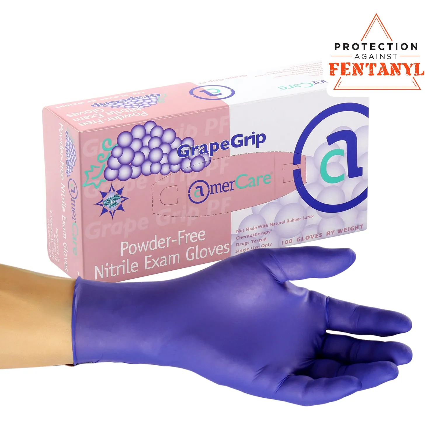 Exam Grade Powder-Free Nitrile Grape Grip Gloves (XS-XL), Case of 1,000