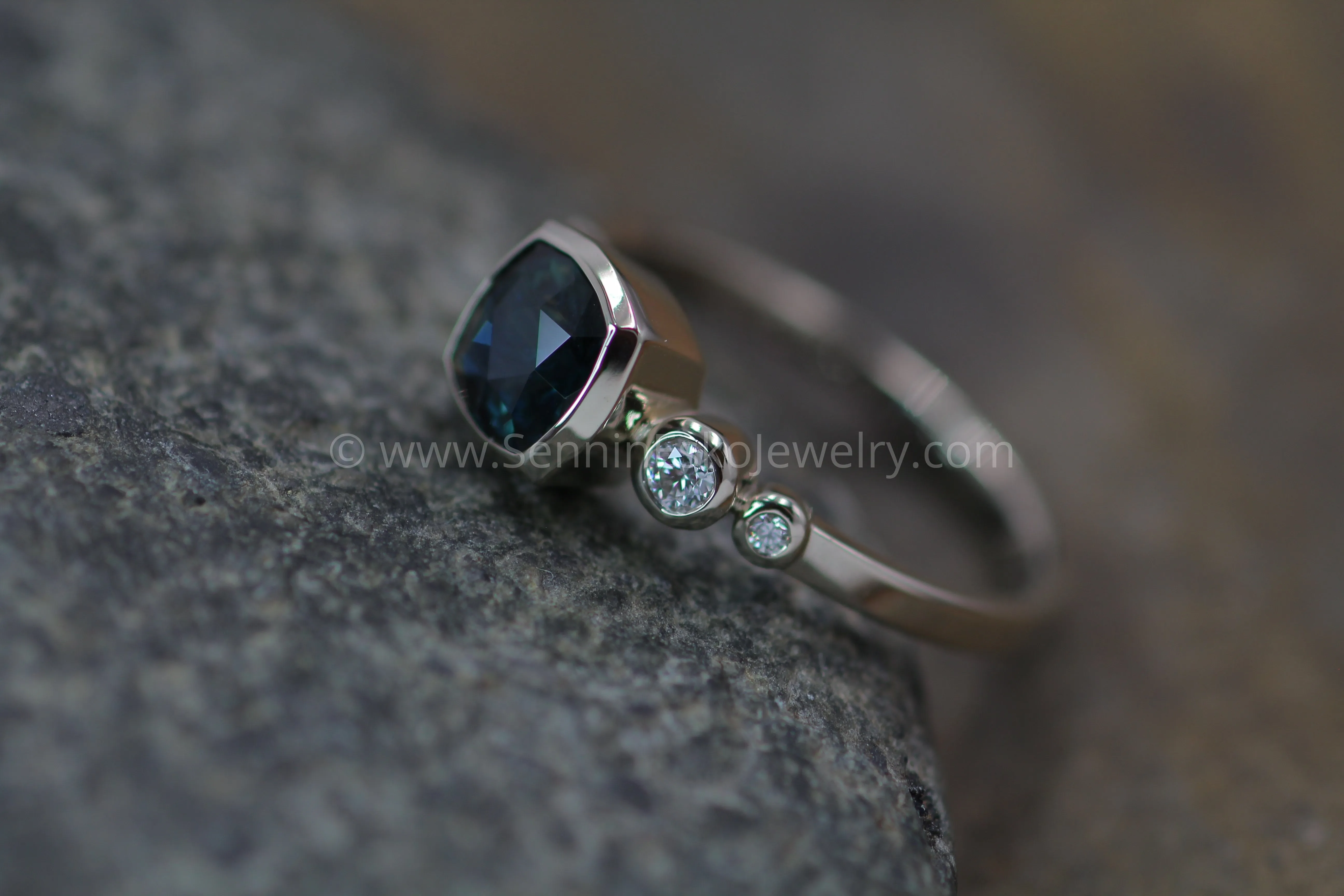 Five Stone Diamond Accented Multi Bezel Setting - Sapphire Depicted (Setting Only, Center Stone Sold Separately)